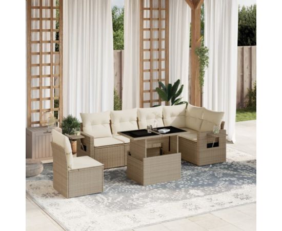 vidaXL vidaXL 7-cz. zestaw wypoczynkowy do ogrodu, z poduszkami, beżowy Dārza mēbeļu komplekti