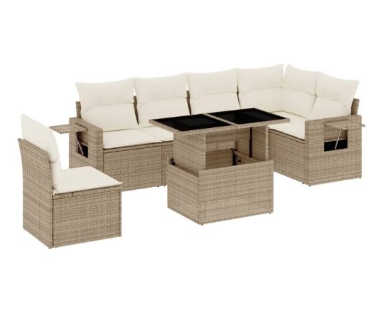 vidaXL vidaXL 7-cz. zestaw wypoczynkowy do ogrodu, z poduszkami, beżowy Dārza mēbeļu komplekti