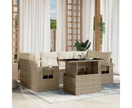 vidaXL vidaXL 7-cz. zestaw wypoczynkowy do ogrodu, z poduszkami, beżowy Dārza mēbeļu komplekti