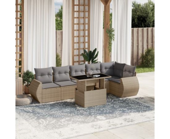 vidaXL vidaXL 7-cz. zestaw wypoczynkowy do ogrodu, z poduszkami, beżowy Dārza mēbeļu komplekti