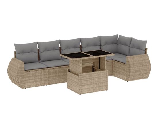 vidaXL vidaXL 7-cz. zestaw wypoczynkowy do ogrodu, z poduszkami, beżowy Dārza mēbeļu komplekti