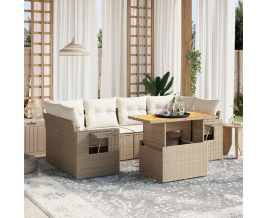 vidaXL vidaXL 7-cz. zestaw wypoczynkowy do ogrodu, z poduszkami, beżowy Dārza mēbeļu komplekti