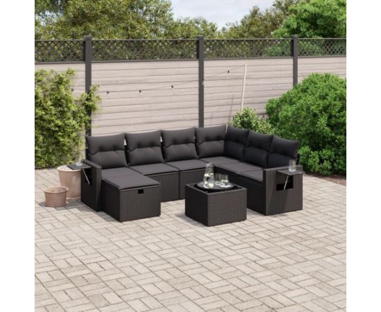 vidaXL vidaXL 8-cz. zestaw wypoczynkowy do ogrodu, z poduszkami, czarny Dārza mēbeļu komplekti