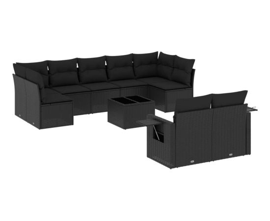 vidaXL vidaXL 10-cz. zestaw wypoczynkowy do ogrodu, poduszki czarny rattan PE Dārza mēbeļu komplekti