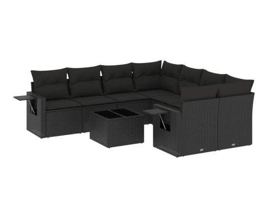 vidaXL vidaXL 9-cz. zestaw wypoczynkowy do ogrodu, z poduszkami, czarny Dārza mēbeļu komplekti