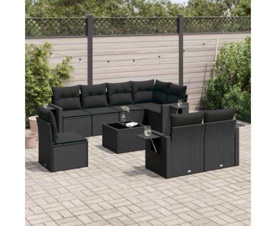 vidaXL vidaXL 9-cz. zestaw wypoczynkowy do ogrodu, z poduszkami, czarny Dārza mēbeļu komplekti