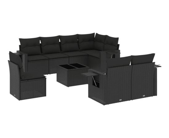 vidaXL vidaXL 9-cz. zestaw wypoczynkowy do ogrodu, z poduszkami, czarny Dārza mēbeļu komplekti