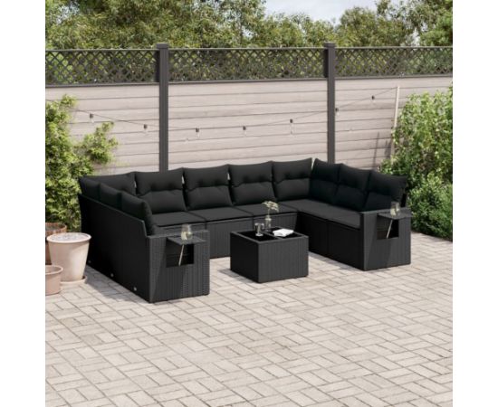 vidaXL vidaXL 10-cz. zestaw wypoczynkowy do ogrodu, poduszki czarny rattan PE Dārza mēbeļu komplekti