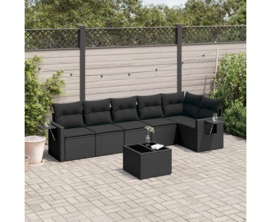 vidaXL vidaXL 7-cz. zestaw wypoczynkowy do ogrodu, z poduszkami, czarny Dārza mēbeļu komplekti