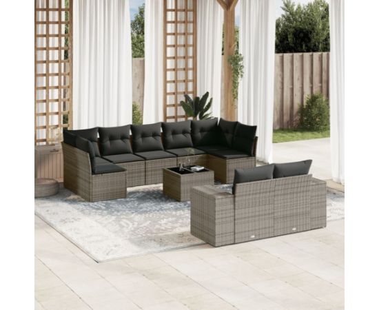 vidaXL vidaXL 10-cz. zestaw wypoczynkowy do ogrodu, z poduszkami, szary Dārza mēbeļu komplekti