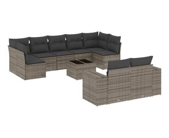 vidaXL vidaXL 10-cz. zestaw wypoczynkowy do ogrodu, z poduszkami, szary Dārza mēbeļu komplekti