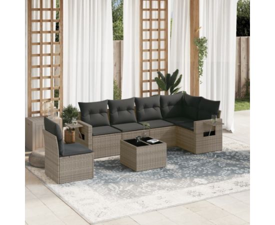 vidaXL vidaXL 7-cz. zestaw wypoczynkowy do ogrodu, z poduszkami, szary Dārza mēbeļu komplekti