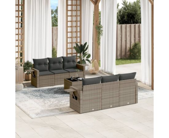 vidaXL vidaXL 7-cz. zestaw wypoczynkowy do ogrodu, z poduszkami, szary Dārza mēbeļu komplekti