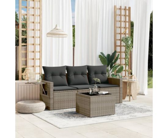 vidaXL vidaXL 4-cz. zestaw wypoczynkowy do ogrodu, poduszki, szary, rattan PE Dārza mēbeļu komplekti