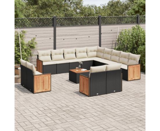 vidaXL vidaXL 14-cz. zestaw wypoczynkowy do ogrodu, poduszki czarny rattan PE Dārza mēbeļu komplekti