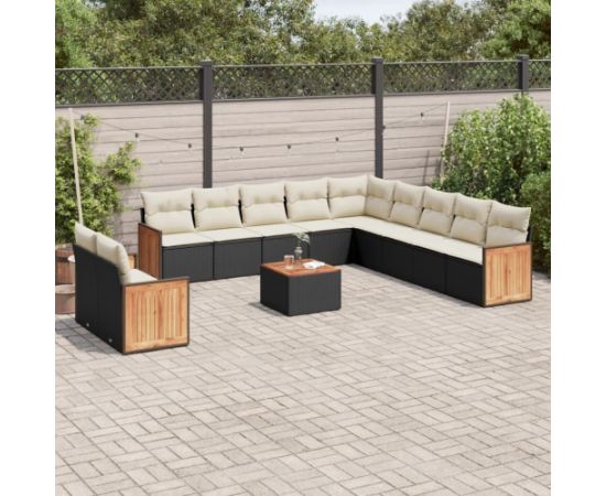 vidaXL vidaXL 12-cz. zestaw mebli do ogrodu, z poduszkami, czarny, polirattan Dārza mēbeļu komplekti