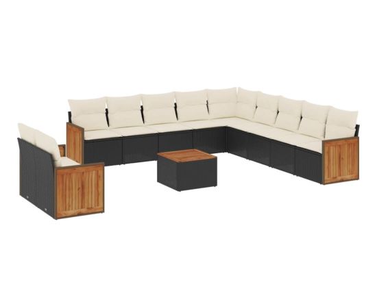 vidaXL vidaXL 12-cz. zestaw mebli do ogrodu, z poduszkami, czarny, polirattan Dārza mēbeļu komplekti