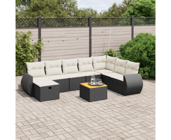 vidaXL 9-cz. zestaw wypoczynkowy do ogrodu, z poduszkami, czarny Dārza mēbeļu komplekti