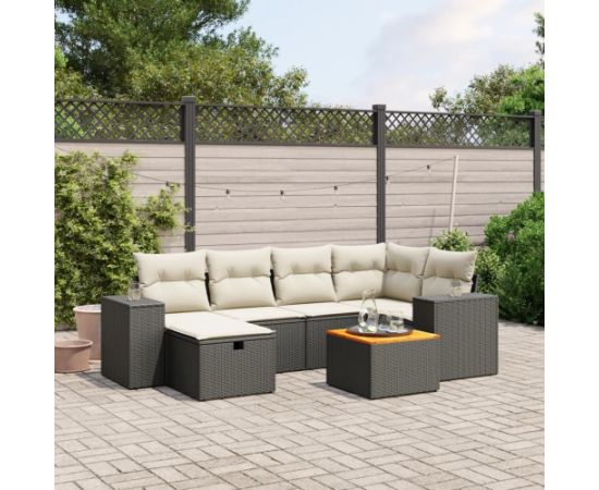 vidaXL 7-cz. zestaw wypoczynkowy do ogrodu, z poduszkami, czarny Dārza mēbeļu komplekti