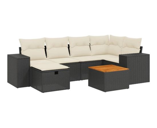 vidaXL 7-cz. zestaw wypoczynkowy do ogrodu, z poduszkami, czarny Dārza mēbeļu komplekti