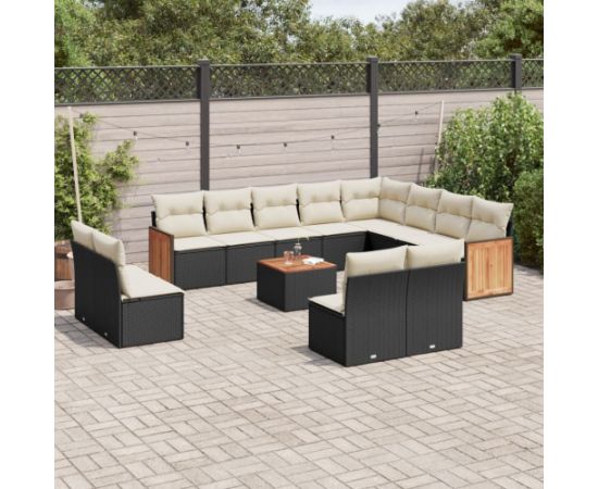 vidaXL 13-cz. zestaw mebli do ogrodu, poduszki, czarny, rattan PE Dārza mēbeļu komplekti