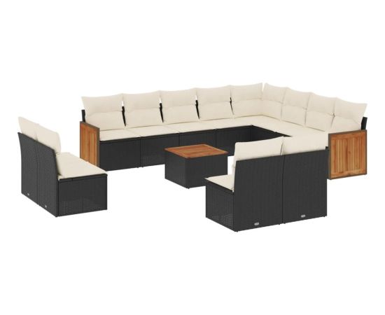 vidaXL 13-cz. zestaw mebli do ogrodu, poduszki, czarny, rattan PE Dārza mēbeļu komplekti