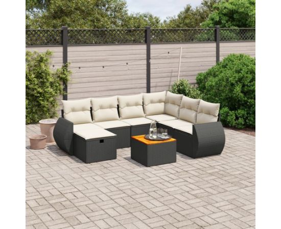 vidaXL 8-cz. zestaw wypoczynkowy do ogrodu, z poduszkami, czarny Dārza mēbeļu komplekti