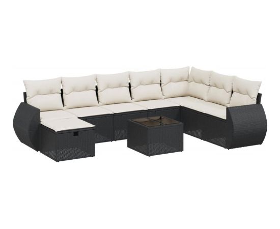 vidaXL 9-cz. zestaw wypoczynkowy do ogrodu, z poduszkami, czarny Dārza mēbeļu komplekti