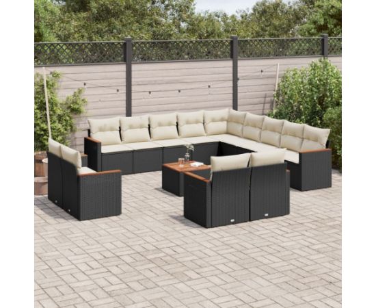 vidaXL 14-cz. zestaw wypoczynkowy do ogrodu, poduszki czarny rattan PE Dārza mēbeļu komplekti