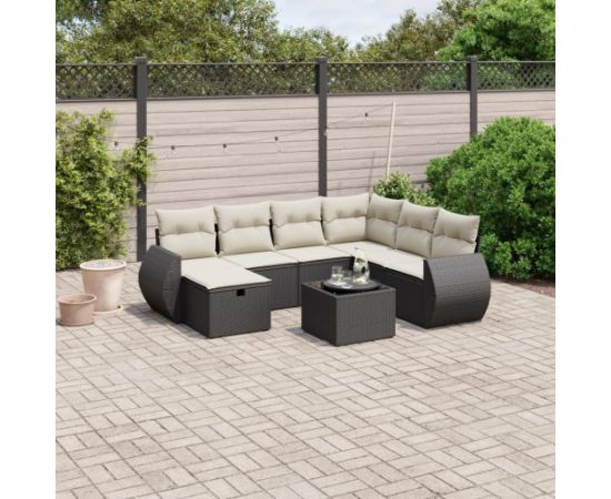 vidaXL 8-cz. zestaw wypoczynkowy do ogrodu, z poduszkami, czarny Dārza mēbeļu komplekti