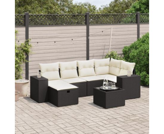 vidaXL 7-cz. zestaw wypoczynkowy do ogrodu, z poduszkami, czarny Dārza mēbeļu komplekti