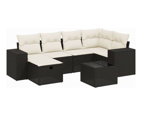 vidaXL 7-cz. zestaw wypoczynkowy do ogrodu, z poduszkami, czarny Dārza mēbeļu komplekti