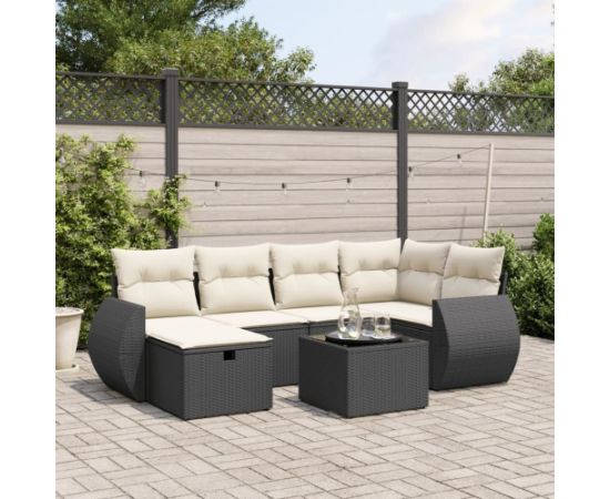 vidaXL 7-cz. zestaw wypoczynkowy do ogrodu, z poduszkami, czarny Dārza mēbeļu komplekti