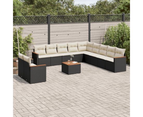 vidaXL 12-cz. zestaw mebli do ogrodu, z poduszkami, czarny, polirattan Dārza mēbeļu komplekti