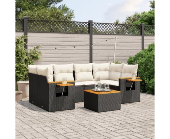 vidaXL 7-cz. zestaw wypoczynkowy do ogrodu, z poduszkami, czarny Dārza mēbeļu komplekti