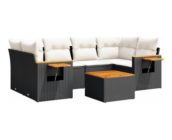 vidaXL 7-cz. zestaw wypoczynkowy do ogrodu, z poduszkami, czarny Dārza mēbeļu komplekti