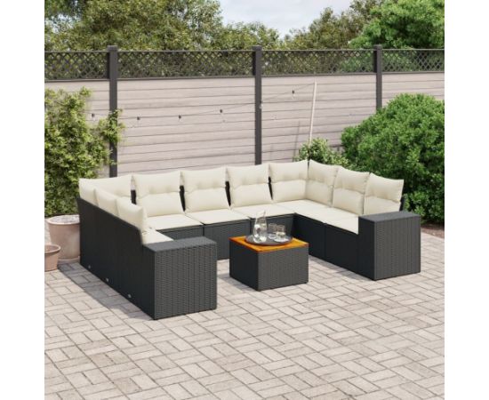 vidaXL 10-cz. zestaw wypoczynkowy do ogrodu, poduszki czarny rattan PE Dārza mēbeļu komplekti