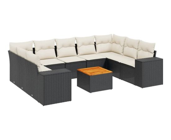 vidaXL 10-cz. zestaw wypoczynkowy do ogrodu, poduszki czarny rattan PE Dārza mēbeļu komplekti