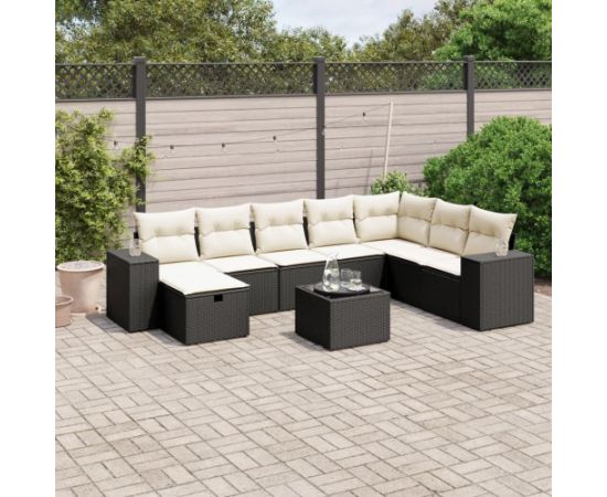 vidaXL 9-cz. zestaw wypoczynkowy do ogrodu, z poduszkami, czarny Dārza mēbeļu komplekti