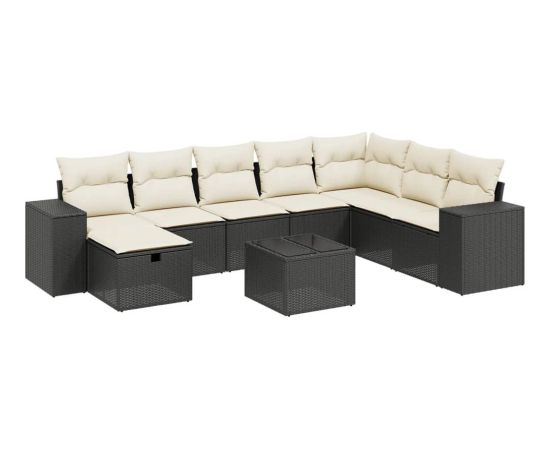 vidaXL 9-cz. zestaw wypoczynkowy do ogrodu, z poduszkami, czarny Dārza mēbeļu komplekti