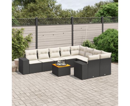 vidaXL 10-cz. zestaw wypoczynkowy do ogrodu, poduszki czarny rattan PE Dārza mēbeļu komplekti