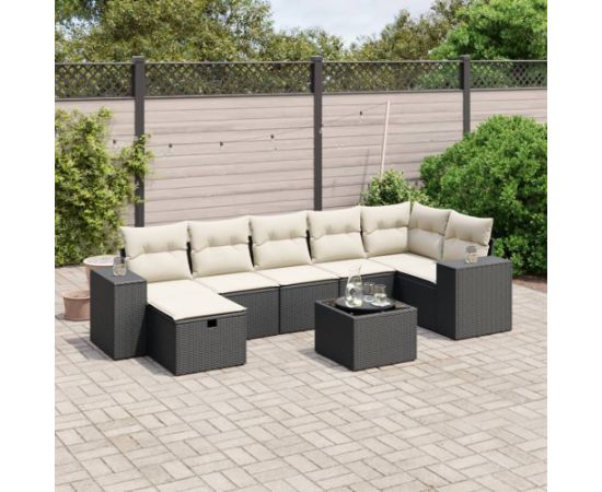 vidaXL 8-cz. zestaw wypoczynkowy do ogrodu, z poduszkami, czarny Dārza mēbeļu komplekti