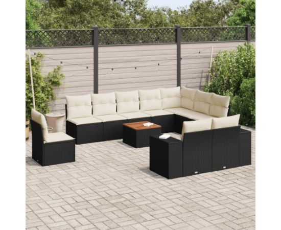 vidaXL 11-cz. zestaw wypoczynkowy do ogrodu, poduszki czarny rattan PE Dārza mēbeļu komplekti