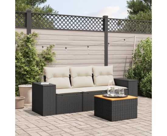 vidaXL 4-cz. zestaw wypoczynkowy do ogrodu, poduszki, czarny rattan PE Dārza mēbeļu komplekti