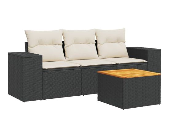 vidaXL 4-cz. zestaw wypoczynkowy do ogrodu, poduszki, czarny rattan PE Dārza mēbeļu komplekti