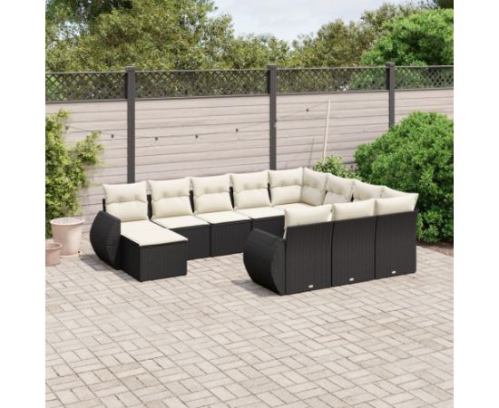 vidaXL 11-cz. zestaw wypoczynkowy do ogrodu, poduszki czarny rattan PE Dārza mēbeļu komplekti