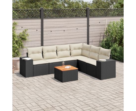 vidaXL 7-cz. zestaw wypoczynkowy do ogrodu, z poduszkami, czarny Dārza mēbeļu komplekti