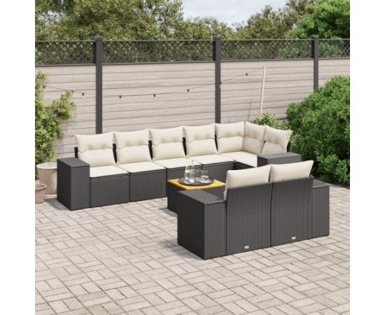 vidaXL 9-cz. zestaw wypoczynkowy do ogrodu, z poduszkami, czarny Dārza mēbeļu komplekti