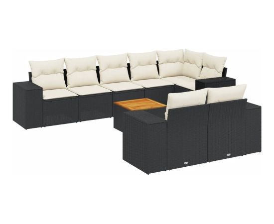 vidaXL 9-cz. zestaw wypoczynkowy do ogrodu, z poduszkami, czarny Dārza mēbeļu komplekti