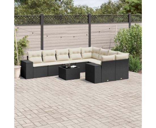 vidaXL 10-cz. zestaw wypoczynkowy do ogrodu, poduszki czarny rattan PE Dārza mēbeļu komplekti